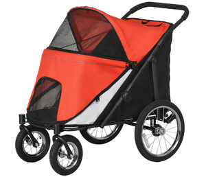 lot 144 image: PawHut Easy Fold Dog Stroller with Storage Bags, Washable Cushion, Safety Leash for Medium and Large-Sized Pets, Red