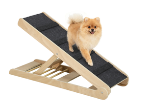 lot 148 image: PawHut Height Adjustable Pet Ramp with Non-Slip Carpet Surfaces, 4 Levels Folding Dog Cat Ramp for Bed, Sofa & Car