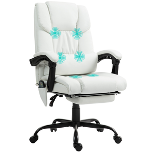 lot 150 image: Vinsetto Massage Office Chair with 6 Vibrating Points, High Back Reclining Office Chair with Footrest and Remote, White