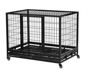 lot 186 image: PawHut 43 Heavy Duty Dog Crate with Removable Tray, Lockable Wheels and Double Door, for Large and Extra Large Dogs, Black