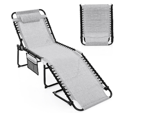 lot 188 image: Patio Folding Chaise Lounge with 4-Level Backrest & Detachable Headrest Outdoor(70cm)