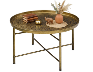 lot 191 image: HOMCOM Coffee Table for Living Room, 24 Round Center Table with Hammered Tray Top and Metal Frame for Bedroom, Gold