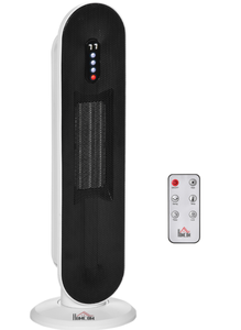 lot 192 image: HOMCOM Oscillating Ceramic Tower Indoor Space Heater for Home, Adjustable Thermostat, 24H Timer & Remote Control, Tip-Over and Overheating Safety Protection, 25 Inches, 1500W1000W