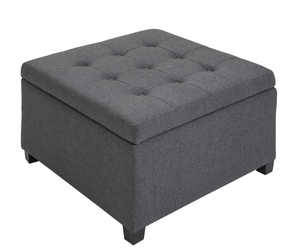 lot 194 image: HOMCOM Round Storage Ottoman Bench, Button Tufted Ottoman with Flip Top for Living Room, Entryway and Bedroom, Gray