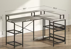 lot 201 image: HomCom L Shaped Gaming Desk with LED Lights and Power Outlets 59 Corner Computer Desk