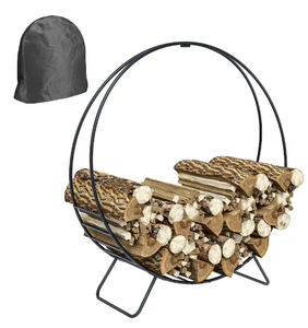 lot 203 image: Outsunny - 40 Inch Firewood Rack Outdoor Indoor with Zipper Cover, Waterproof Firewood Holder - Black