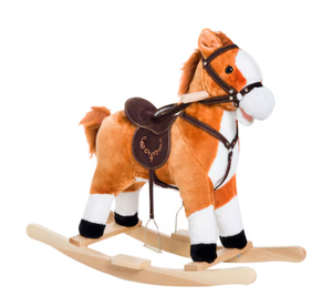 lot 204 image: Qaba Kids Plush Toy Rocking Horse Ride on with Realistic Sounds - Brown