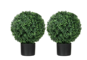 lot 205 image: NovaCraft Set of 2 20.5 Artificial Ball Boxwood Topiary Trees with Pot, Indoor Outdoor Fake Plants for Home Office & Living Room Decor
