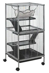 lot 301 image: PawHut Metal Small Animal Cage 4-Tiers Rolling Big Ferret Cage with Hammock Removable Tray