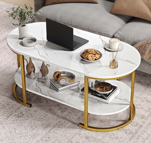 lot 342 image: Costway Oval Coffee Table - 2-Tier Wooden Accent Table with Spacious Tabletop & Open Storage Shelf, White
