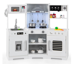 lot 344 image: Infans Pretend Play Kitchen for Kids Toddler Aged 3 Wooden Toy Set w Range Hood