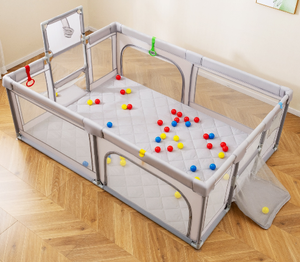 lot 366 image: Costway Playpen with Basketball Hoop for Babies & Toddlers, Light Gray - Extra Large