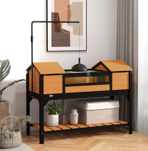 lot 116 image: PawHut Tortoise Enclosure Tortoise House with Adjustable Lamp Holder Storage Shelf, Dual Main Houses, Openable Lid