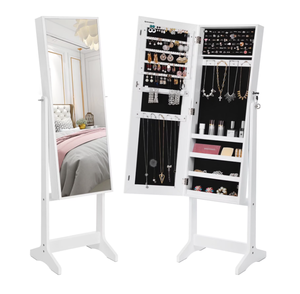 lot 351 image: Costway Freestanding Jewelry Cabinet with Full-Length Mirror-White