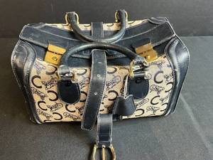 Celine Paris Monogram Canvas and Leather Satchel Handbag with Key