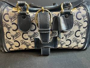 Celine Paris Monogram Canvas and Leather Satchel Handbag with Key