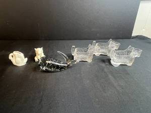lot 27 image: Collection of 6 Animal Figurines - Lenox Elephant, Swan, Glass Whale, and 3 Scottie Dogs