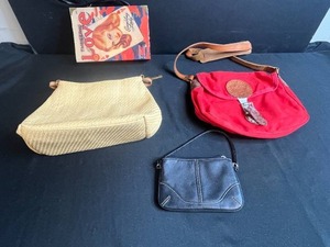 lot 36 image: Collection of VTG Handbags Coach Wristlet, Duluth Pack Red Shoulder Bag, Fossil, Woven Purse