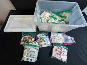 lot 51 image: Large Collection of Vintage Buttons on Original Cards in Storage Bin