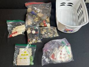 lot 60 image: Large Assorted Vintage Button Collection with Cards and Loose Buttons