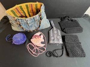 lot 62 image: Collection of Vintage and Handmade Purses and Bags including The Sak, Beaded, and Fabric Styles