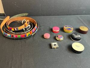 lot 63 image: Collection of Vintage Pill Boxes Inc Red Hat and Western Style Leather Belts