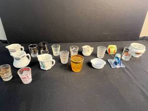 lot 159 image: Collection of Vintage Miniature Glassware, Souvenir Shot Glasses, and Decorative Items