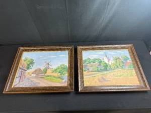 Pair of Framed Original Signed Paintings by Lillengren Rural Landscape Scenes