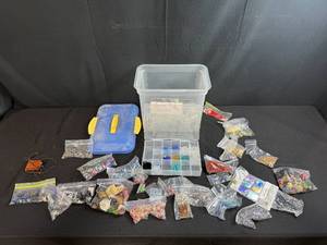 lot 85 image: Large Collection of Assorted Craft Beads and Glass Tiles in Organizer Bins