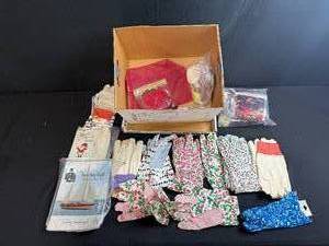 lot 106 image: Collection of Floral and Patterned Cotton Garden Gloves with Gift Sacks, Coasters, and Nautical Booklet