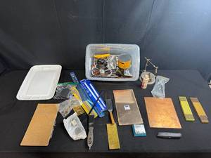 lot 107 image: Mixed Lot of Hand Tools, Metal Stock, Blades, and Parts