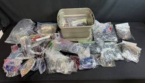 lot 157 image: Large Assorted Lot of Necklace Chains and Jewelry Cords with Storage Bin