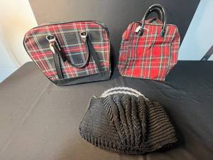 lot 176 image: Collection of 3 Vintage Handbags with Plaid and Knit Designs