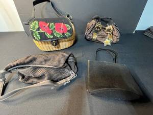lot 180 image: Collection of 4 Womens Handbags Including Franco Sarto and Wicker Purse