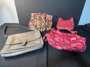 lot 182 image: Coach Leather Messenger Bag and 3 Vera Bradley Quilted Tote Bags