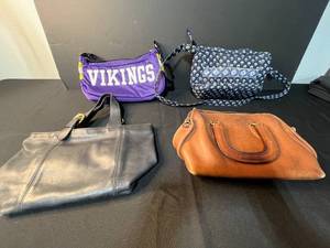 lot 183 image: Coach Leather Bag, Vera Bradley Quilted Purse, and Vikings Profanity Shoulder Bag - Set of 3 Handbags