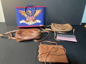 lot 186 image: Set of 3 Crossbody Bags and 1 Patriotic Leather Wallet inc Liz Claiborne