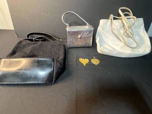 lot 193 image: Set of 3 Stone Mountain Handbags and Gold Dipped (Plated) Leaf Brooch & Pendant