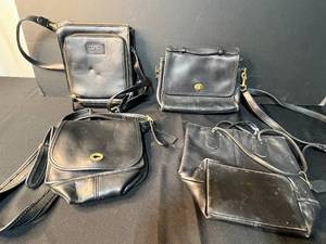 lot 195 image: Collection of 4 Black Leather Handbags and Crossbody Bags - inc Coach & Relic