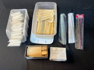 lot 201 image: Collection of Wooden Craft Sticks, Sandwich Picks, Pipe Cleaners, and Disposable Aprons