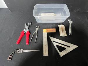 lot 210 image: Mixed Hand Tools Collection with Marking Tools and Organizer Bin