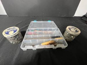 lot 212 image: Assortment of Hand Tools with Files and Vintage Jars of Metal Washers