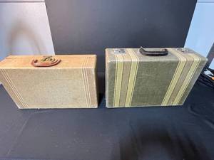 lot 219 image: Pair of Vintage Hard-Sided Suitcases with Fabric Exterior