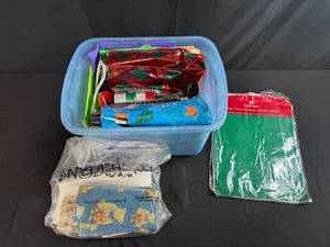 lot 226 image: Large Collection of Holiday and Gift Bags with Ribbons in Plastic Storage Tote