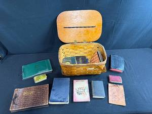 lot 229 image: Vintage Woven Basket with Collection of Autograph and Memory Books