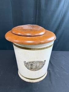 lot 232 image: Antique The Perfect Closet Ceramic Commode with Wooden Lid