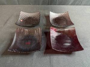 lot 239 image: Set of 4 Textured Glass Square Dishes with Wavy and Checkered Designs
