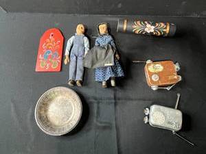 lot 254 image: Vintage Folk Art Collection Reed & Barton Silver Dish, Polly Page Dolls, and Decorative Miniatures