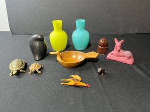 lot 255 image: Collection of Vintage Mini Animal Figurines, Glass Vases, and Decorative Items Inc Van Briggle Colorado Springs Pottery