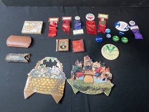 lot 264 image: Collection of Vintage Buttons, Ribbons, Cat Die Cuts, and Antique Eyeglasses